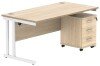 Gala Rectangular Desk - 1600mm x 800mm & 3 Drawer Mobile Under Desk Pedestal - Canadian Oak