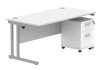 Gala Rectangular Desk - 1600mm x 800mm & 2 Drawer Mobile Under Desk Pedestal - Arctic White