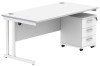 Gala Rectangular Desk - 1600mm x 800mm & 3 Drawer Mobile Under Desk Pedestal - Arctic White