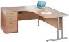 Dams Maestro 25 Corner Desk with Twin Cantilever Legs - 1600 x 1200mm & Desk High Pedestal - Beech