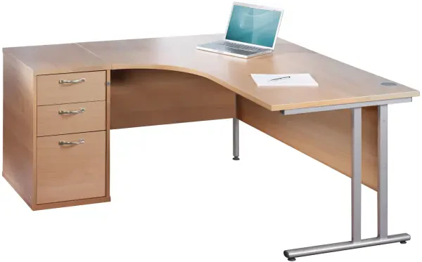 Dams Maestro 25 Corner Desk with Twin Cantilever Legs - 1800 x 1200mm & Desk High Pedestal - Beech