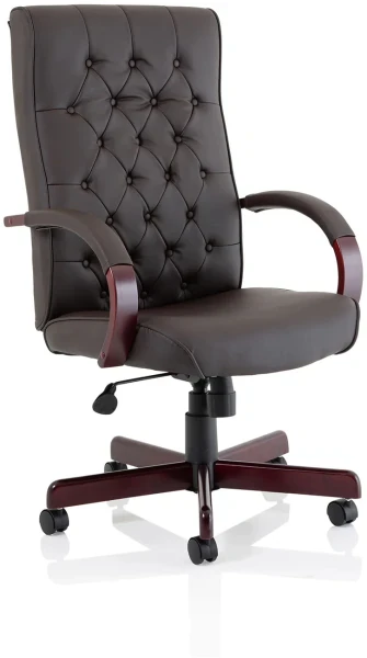 Dynamic Chesterfield Bonded Leather Executive Chair with Arms - Brown