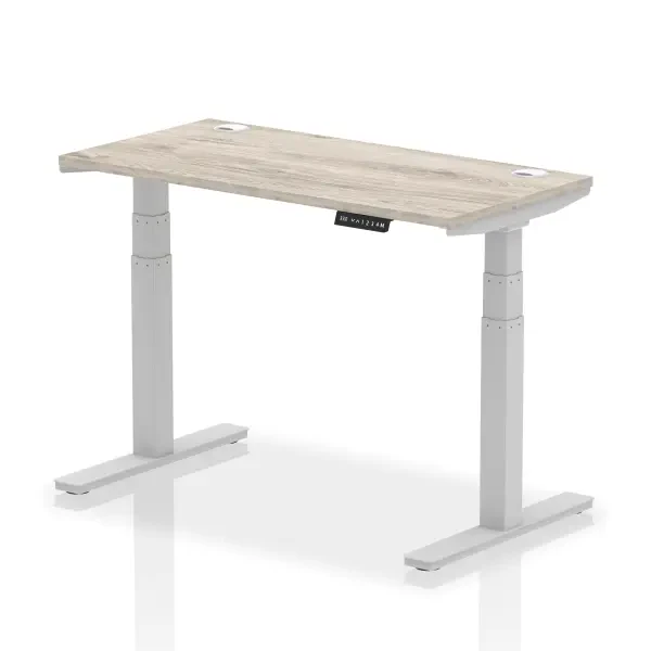 Dynamic Air Rectangular Height Adjustable Desk with Cable Ports - 1200mm x 600mm - Grey oak