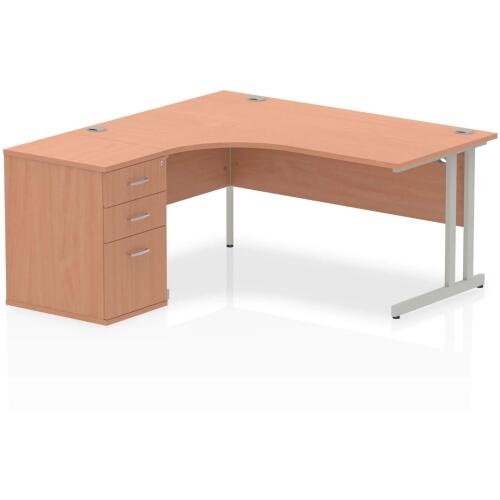 Dynamic Impulse Corner Desk with Cantilever Leg and 600mm Desk High Pedestal - 1400 x 1200mm