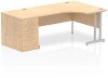 Dynamic Impulse Corner Desk with Cantilever Legs and 800mm Desk High Pedestal - 1600 x 1200mm - Maple
