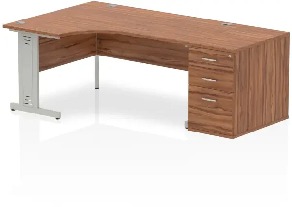 Dynamic Impulse Corner Desk with Cable Managed Leg and 800mm Fixed Pedestal - 1600mm x 1200mm - Walnut