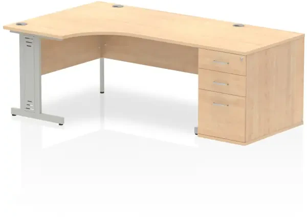 Dynamic Impulse Corner Desk with Cable Managed Leg and 800mm Fixed Pedestal - 1600mm x 1200mm - Maple