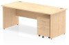 Dynamic Impulse Rectangular Desk with Panel End Legs and 2 Drawer Mobile Pedestal - 1800mm x 800mm - Maple