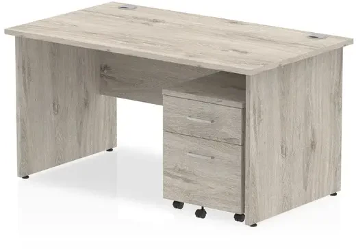 Dynamic Impulse Rectangular Desk with Panel End Legs and 2 Drawer Mobile Pedestal - 1400mm x 800mm - Grey oak