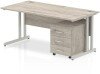 Dynamic Impulse Rectangular Desk with Cantilever Legs and 3 Drawer Mobile Pedestal - 1600mm x 800mm - Grey oak