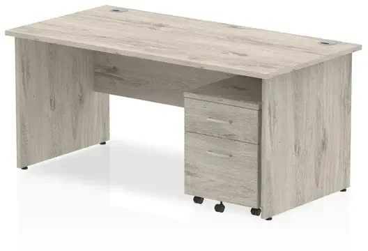 Dynamic Impulse Rectangular Desk with Panel End Legs and 2 Drawer Mobile Pedestal - 1600mm x 800mm - Grey oak