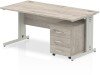 Dynamic Impulse Rectangular Desk with Cable Managed Legs and 3 Drawer Mobile Pedestal - 1600 x 800mm - Grey oak
