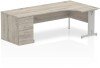 Dynamic Impulse Corner Desk with Cable Managed Leg and 800mm Fixed Pedestal - 1800mm x 1200mm - Grey oak