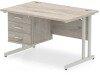 Dynamic Impulse Rectangular Desk with Cantilever Legs and 3 Drawer Top Pedestal - 1200mm x 800mm - Grey oak