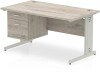 Dynamic Impulse Rectangular Desk with Cable Managed Legs and 2 Drawer Top Pedestal - 1400mm x 800mm - Grey oak