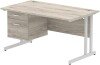 Dynamic Impulse Rectangular Desk with Cantilever Legs and 2 Drawer Fixed Pedestal - 1400 x 800mm - Grey oak