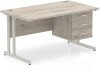 Dynamic Impulse Office Desk with 3 Drawer Fixed Pedestal - 1400 x 800mm - Grey oak
