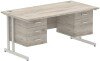 Dynamic Impulse Rectangular Desk with Cantilever Legs, 2 and 3 Drawer Fixed Pedestals - 1600mm x 800mm - Grey oak