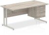 Dynamic Impulse Office Desk with 2 Drawer Fixed Pedestal - 1600 x 800mm - Grey oak