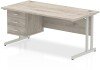 Dynamic Impulse Rectangular Desk with Cantilever Legs and 3 Drawer Fixed Pedestal - 1600 x 800mm - Grey oak