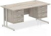 Dynamic Impulse Office Desk with 3 Drawer Fixed Pedestals - 1600 x 800mm - Grey oak