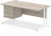 Dynamic Impulse Rectangular Desk with Cantilever Legs and 3 Drawer Fixed Pedestal - 1600 x 800mm - Grey oak