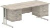 Dynamic Impulse Rectangular Desk with Cantilever Legs, 2 and 3 Drawer Fixed Pedestals - 1800mm x 800mm - Grey oak