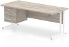 Dynamic Impulse Rectangular Desk with Cantilever Legs and 3 Drawer Fixed Pedestal - 1800 x 800mm - Grey oak