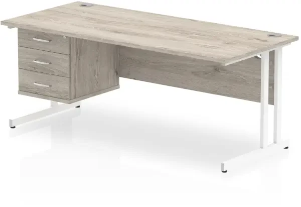 Dynamic Impulse Rectangular Desk with Cantilever Legs and 3 Drawer Fixed Pedestal - 1800 x 800mm - Grey oak