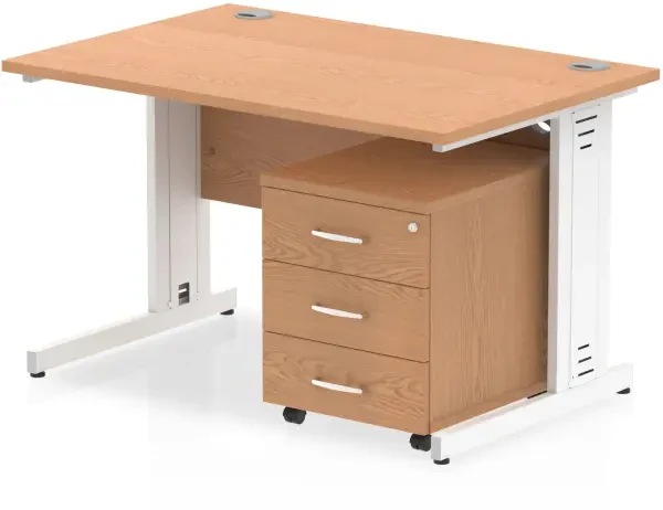 Dynamic Impulse Rectangular Desk with Cable Managed Legs and 3 Drawer Mobile Pedestal - 1200mm x 800mm - Oak