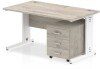 Dynamic Impulse Rectangular Desk with Cable Managed Legs and 3 Drawer Mobile Pedestal - 1400mm x 800mm - Grey oak