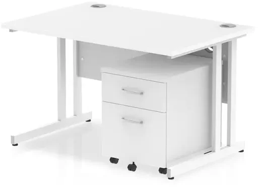 Dynamic Impulse Rectangular Desk with Cantilever Legs and 2 Drawer Mobile Pedestal - 1200mm x 800mm - White