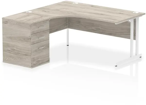 Dynamic Impulse Corner Desk with Cantilever Leg and 600mm Desk High Pedestal - 1600 x 1200mm