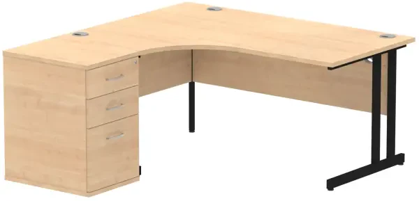 Dynamic Impulse Corner Desk with Cantilever Leg and 600mm Desk High Pedestal - 1400 x 1200mm - Maple