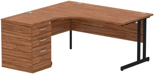 Dynamic Impulse Corner Desk with Cantilever Leg and 600mm Desk High Pedestal - 1800 x 1200mm - Walnut