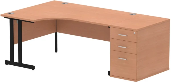 Dynamic Impulse Corner Desk with Cantilever Legs and 800mm Desk High Pedestal - 1600 x 1200mm - Beech