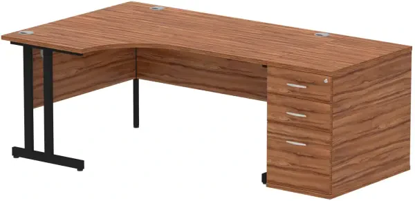 Dynamic Impulse Corner Desk with Cantilever Legs and 800mm Desk High Pedestal - 1600 x 1200mm - Walnut