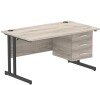 Dynamic Impulse Office Desk with 3 Drawer Fixed Pedestal - 1400 x 800mm - Grey oak