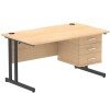 Dynamic Impulse Office Desk with 3 Drawer Fixed Pedestal - 1400 x 800mm - Maple