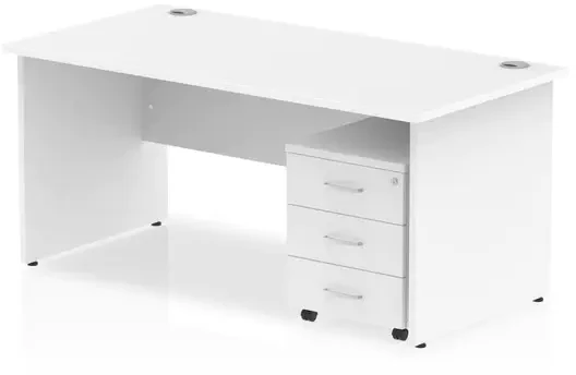 Dynamic Impulse Rectangular Desk with Panel End Legs and 3 Drawer Mobile Pedestal - 1400mm x 800mm - White