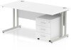 Dynamic Impulse Rectangular Desk with Cantilever Legs and 3 Drawer Mobile Pedestal - 1600mm x 800mm - White