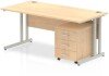 Dynamic Impulse Rectangular Desk with Cantilever Legs and 3 Drawer Mobile Pedestal - 1600mm x 800mm - Maple