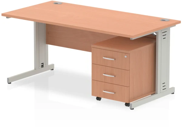 Dynamic Impulse Rectangular Desk with Cable Managed Legs and 3 Drawer Mobile Pedestal - 1600 x 800mm - Beech