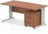 Dynamic Impulse Rectangular Desk with Cable Managed Legs and 3 Drawer Mobile Pedestal - 1600 x 800mm - Walnut