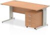 Dynamic Impulse Rectangular Desk with Cable Managed Legs and 3 Drawer Mobile Pedestal - 1600 x 800mm - Oak