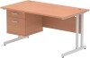 Dynamic Impulse Rectangular Desk with Cantilever Legs and 2 Drawer Fixed Pedestal - 1400 x 800mm - Beech