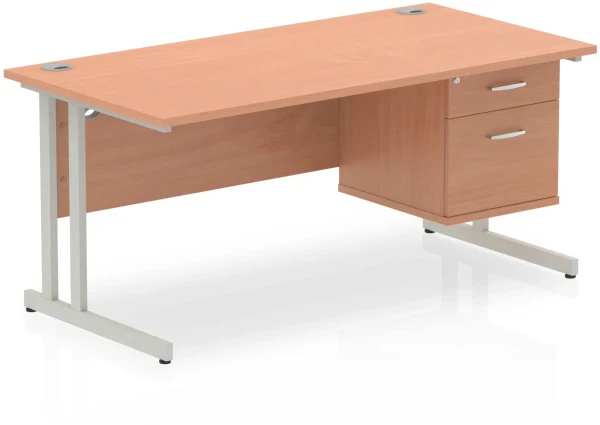 Dynamic Impulse Office Desk with 2 Drawer Fixed Pedestal - 1600 x 800mm - Beech