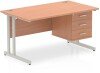 Dynamic Impulse Office Desk with 3 Drawer Fixed Pedestal - 1400 x 800mm - Beech