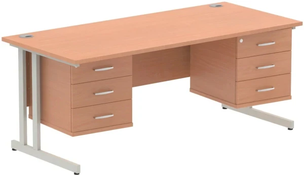 Dynamic Impulse Office Desk with 3 Drawer Fixed Pedestals - 1600 x 800mm - Beech
