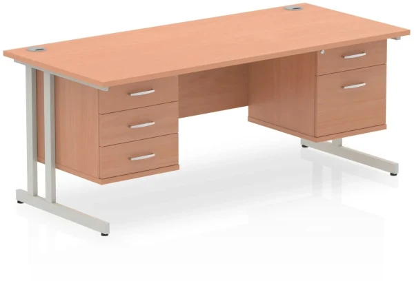 Dynamic Impulse Office Desk with 2 Drawer & 3 Drawer Fixed Pedestal - 1600 x 800mm - Beech